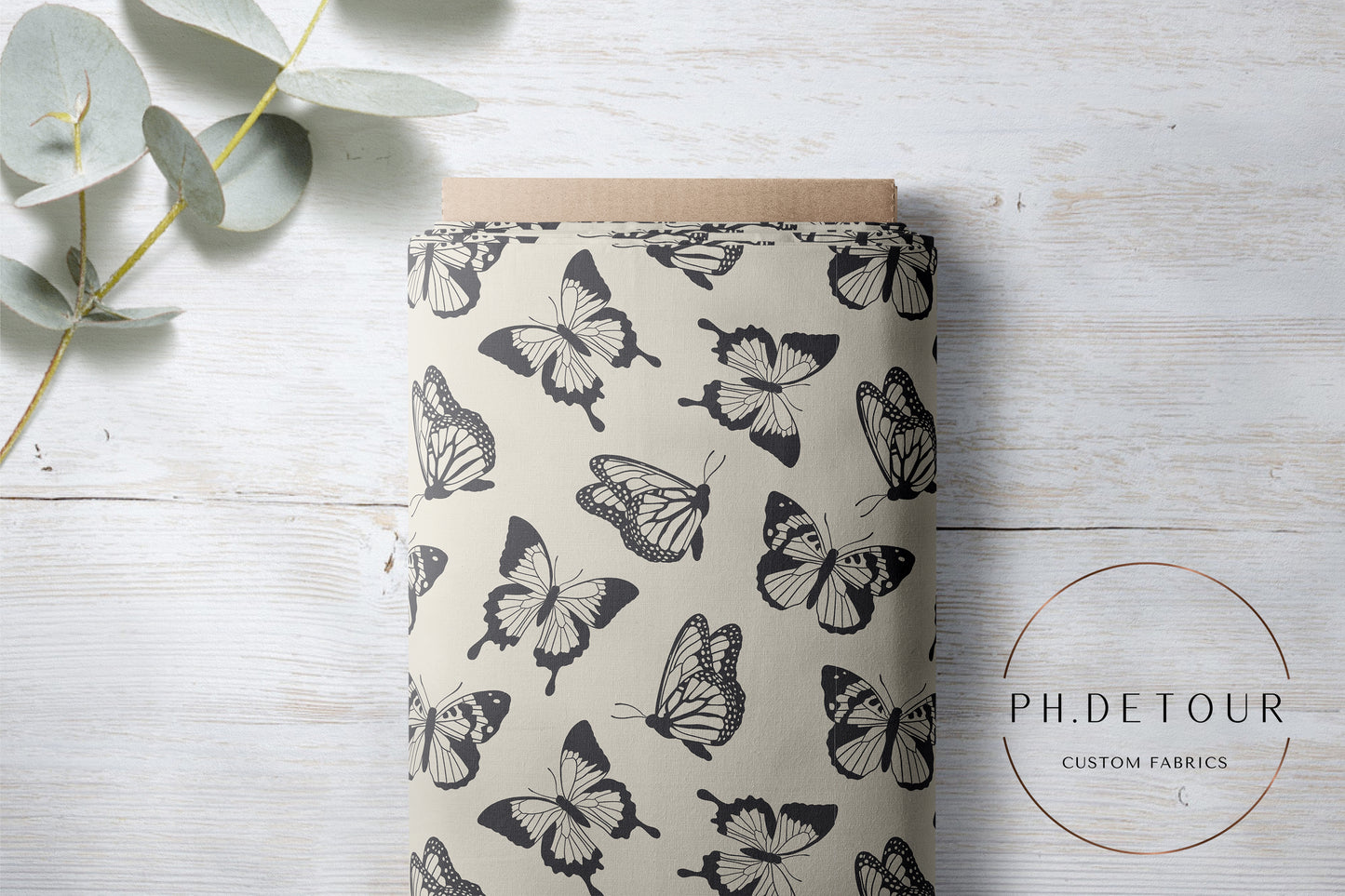 Organic Cotton Lycra - Charcoal Butterflies