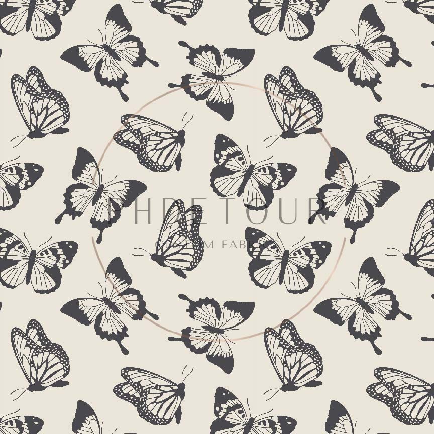 Organic Cotton Lycra - Charcoal Butterflies