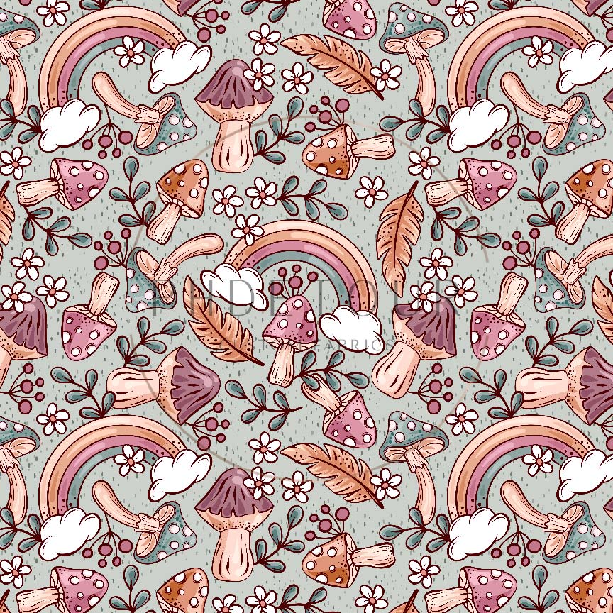 Organic Cotton Lycra - Rainbows and Mushrooms