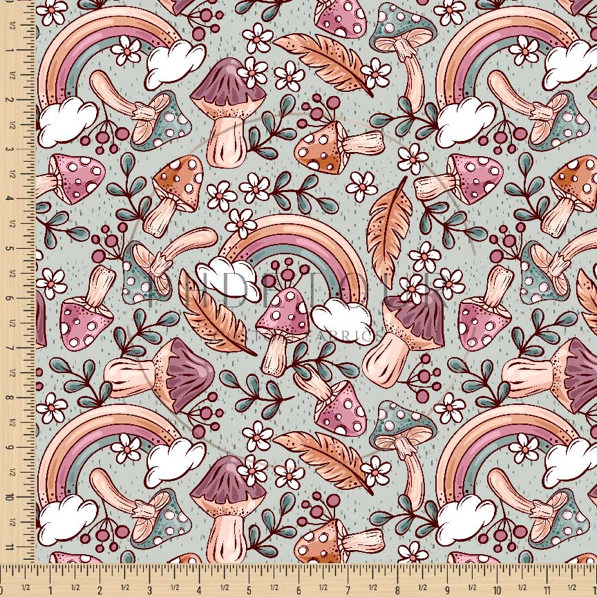 Organic Cotton Lycra - Rainbows and Mushrooms