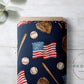 Organic Cotton Lycra - Patriotic Baseball on Navy