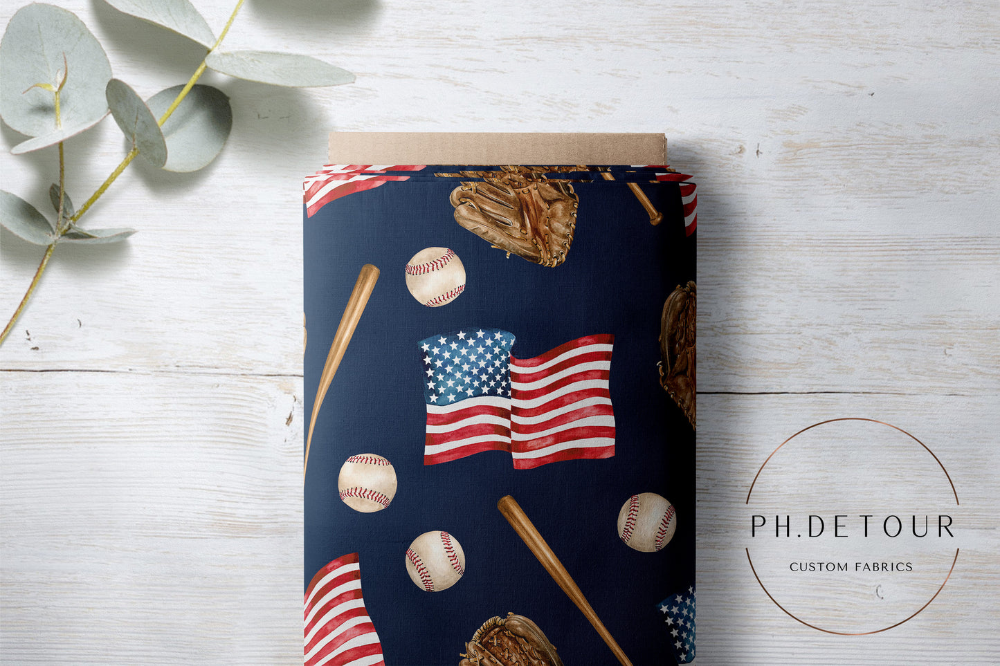 Organic Cotton Lycra - Patriotic Baseball on Navy