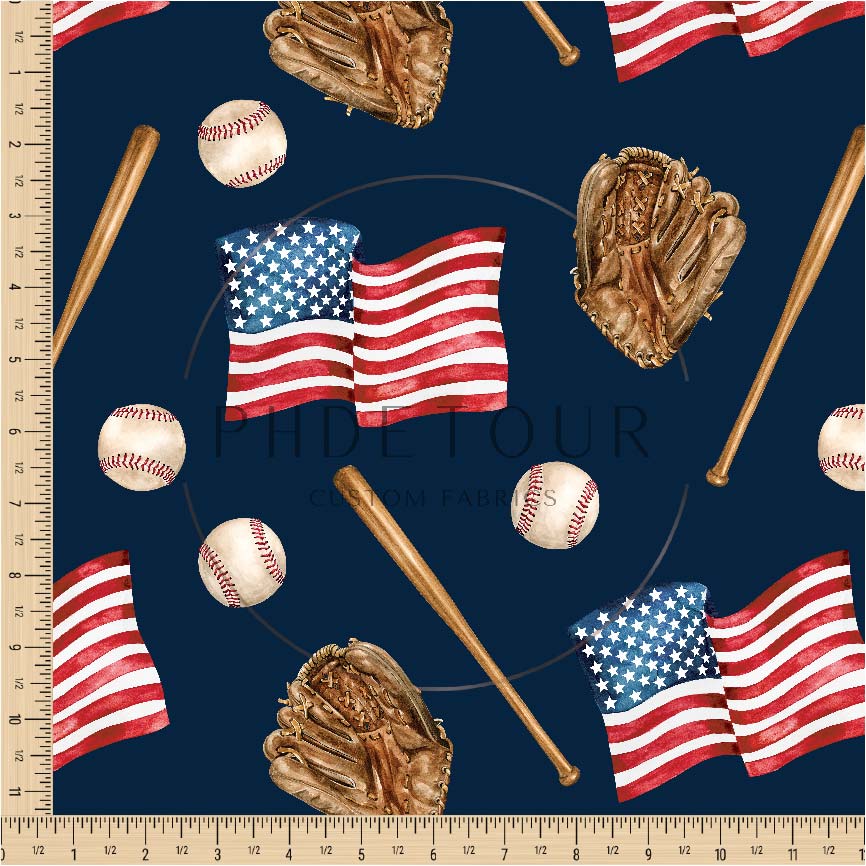 Organic Cotton Lycra - Patriotic Baseball on Navy