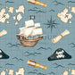 Organic Cotton Lycra - Pirate Ships on Blue